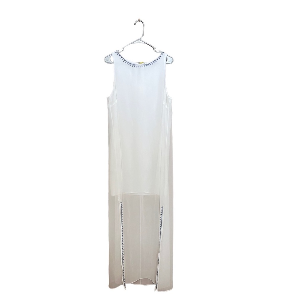 BCBGeneration Optic White Santorini Sheer Maxi Dress- Size Large, resort wear